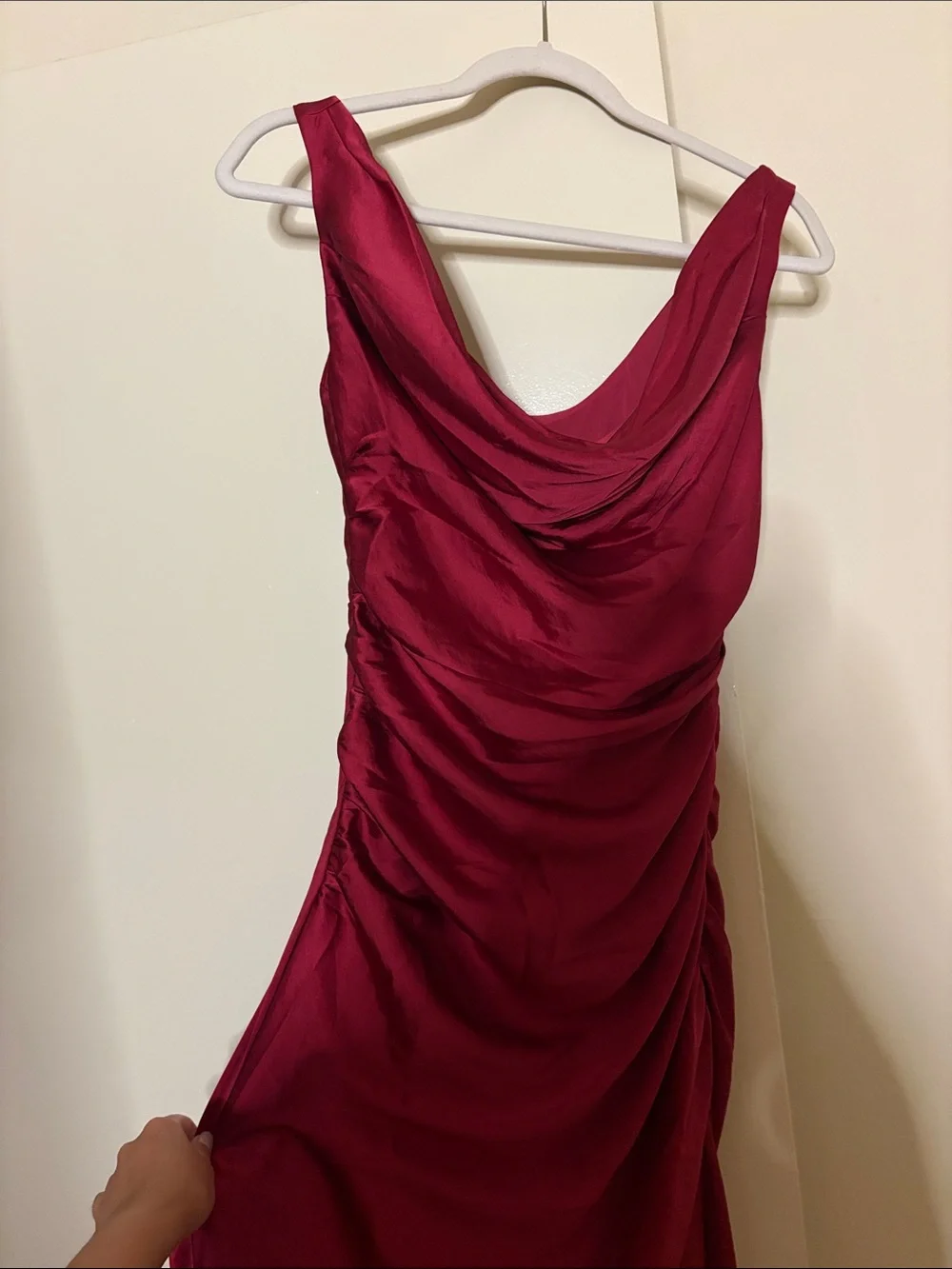 Abercrombie & Fitch Fuchsia Satin Cowl-Neck Side-Slit Maxi Dress